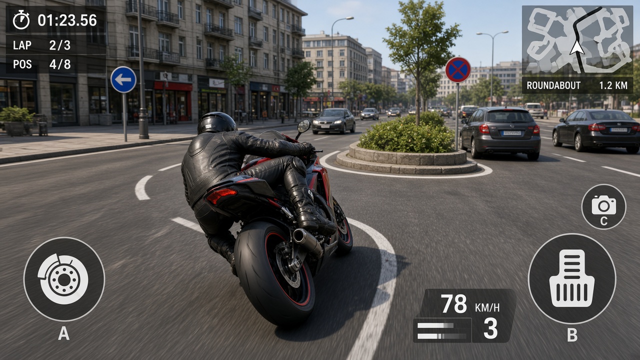 Motorcycle Real Simulator mobile game cornering on the street